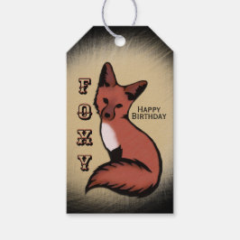 Sly Red Foxy Fox Birthday Presentetikett