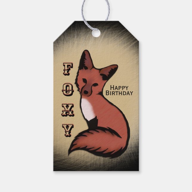 Sly Red Foxy Fox Birthday Presentetikett (Framsidan)