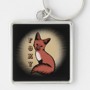 Sly Red Foxy Fox Fyrkantig Silverfärgad Nyckelring