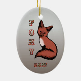 Sly Red Foxy Fox med År Julgransprydnad Keramik