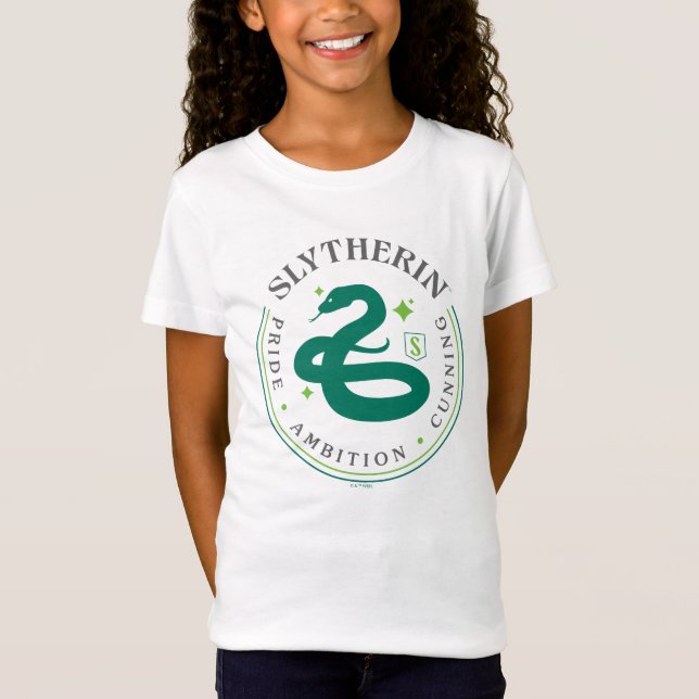 SLYTHERIN™ Green Snake House Pride Badge T Shirt (Framsida)