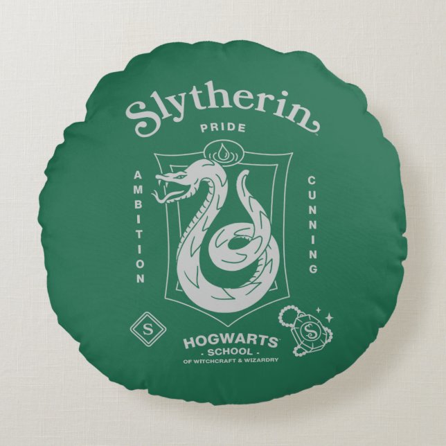 SLYTHERIN™ Stolthet Ambition Slugighet Vapenmärke Rund Kudde (Framsidan)