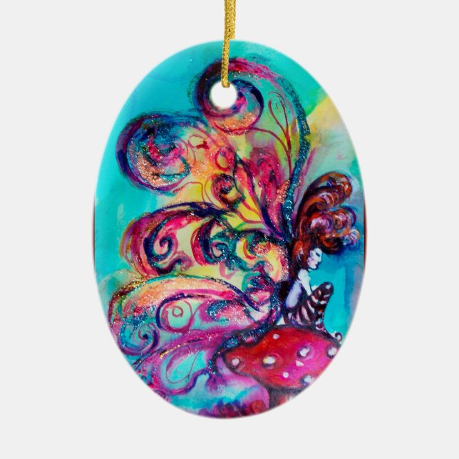 SMÅ ÄLF AV MUSHROOMER VIBRANT RED RUBY JULGRANSPRYDNAD KERAMIK (Framsidan)