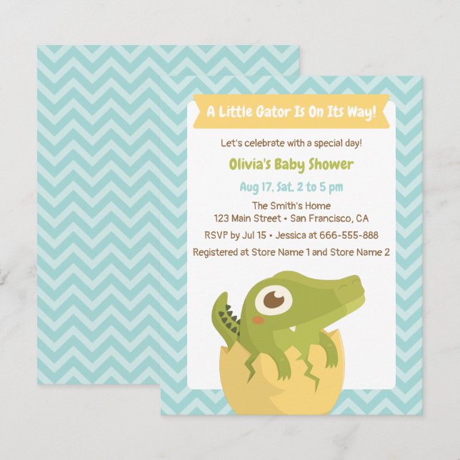 Små Alligator i Ägg Baby Shower Inbjudningar (Fram/baksida)