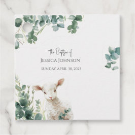 Små Baby Lamb och eukalyptus baptism Gåvor Etiketter