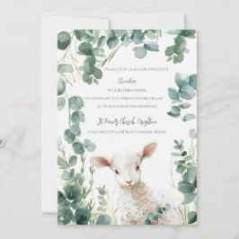Små Baby Lamb och eukalyptus baptism Inbjudningar