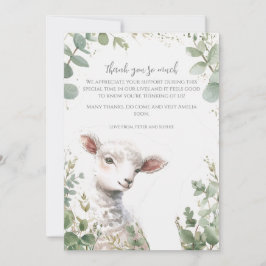 Små Baby Lamb och eukalyptus baptism Tack Kort