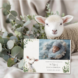 Små Baby Lamb och eukalyptus baptism Tack Kort