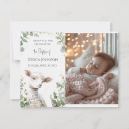 Små Baby Lamb och eukalyptus baptism Tack Kort