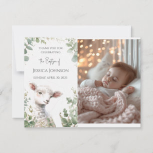 Små Baby Lamb och eukalyptus baptism Tack Kort