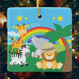 Små barn Safari Jungle Animals Namn jul Julgransprydnad Keramik