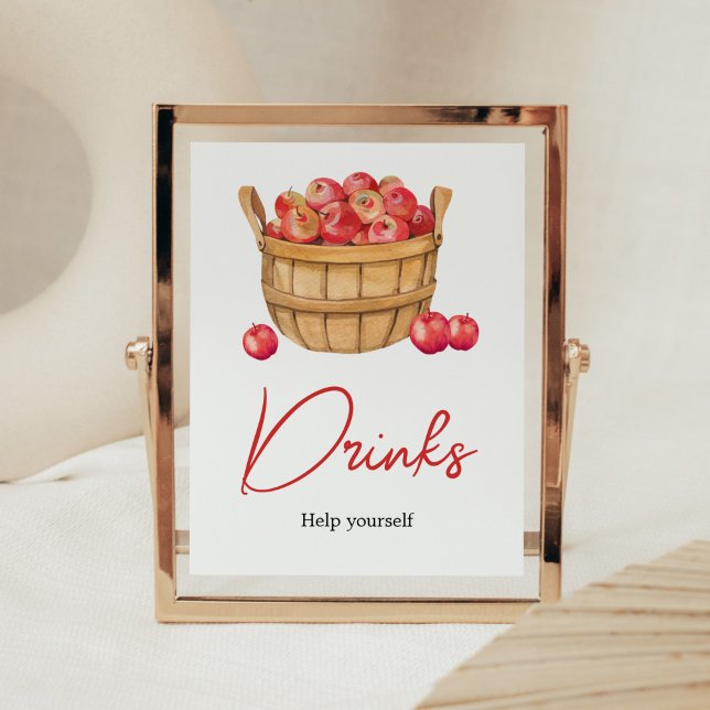Små barnskor för Apple Basket Poster (Fall Apple Baby Shower Drinks Sign)