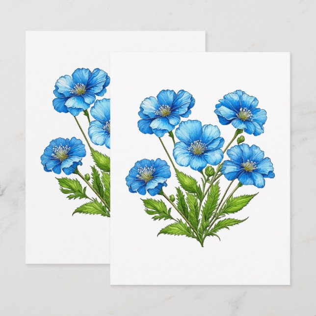 Små Blå Blommor Tilläggskort (Fram/baksida)