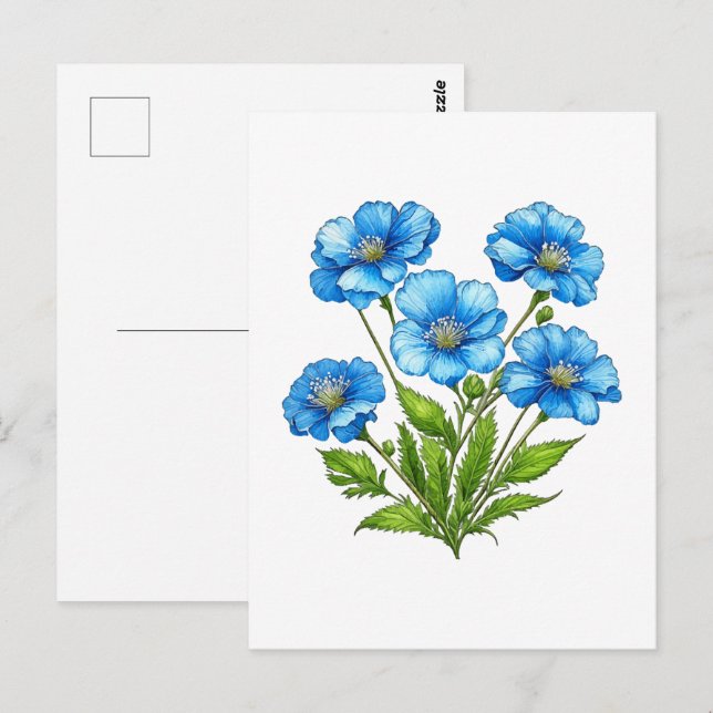 Små Blå Blommor Vykort (Fram/baksida)