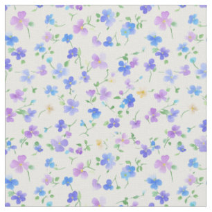 Små blå och Lila blommor på vit Tyg