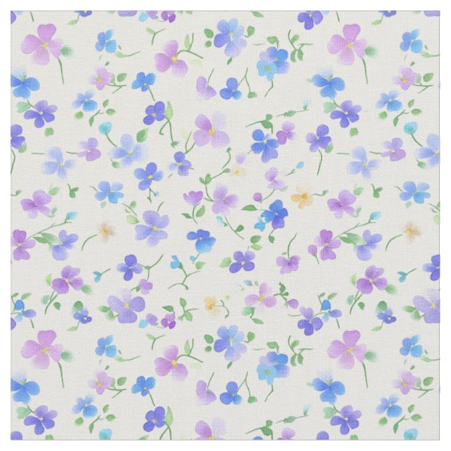Små blå och Lila blommor på vit Tyg (Närbild)
