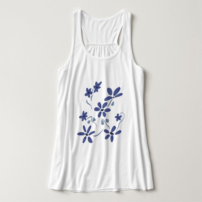 Små Blå Romantiska Blommor Linne Med Racerback (Design framsida)