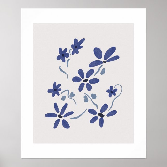 Små Blå Romantiska Blommor Poster (Framsidan)