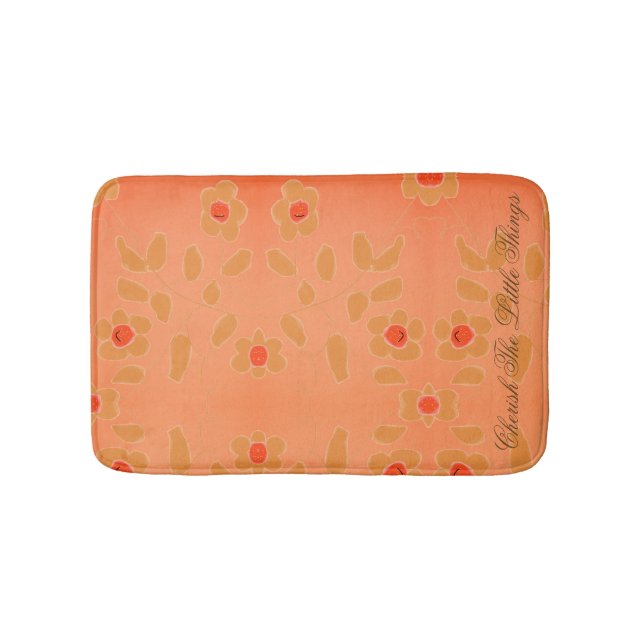 Små Blommigtar med persikor i rött Badrumsmatta (Framsidan)