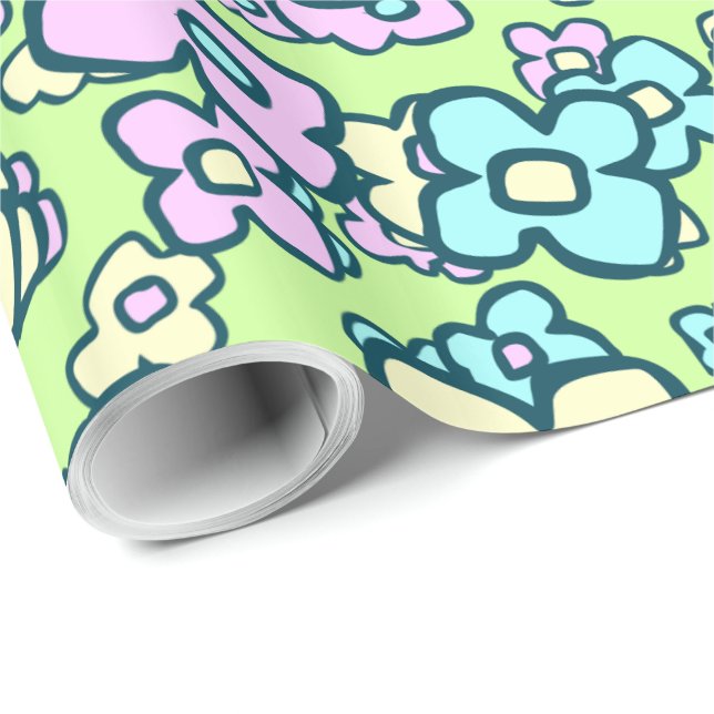 Små blommor glada färgglada folkkonstpresentpapper presentpapper (Rullad Hörn)