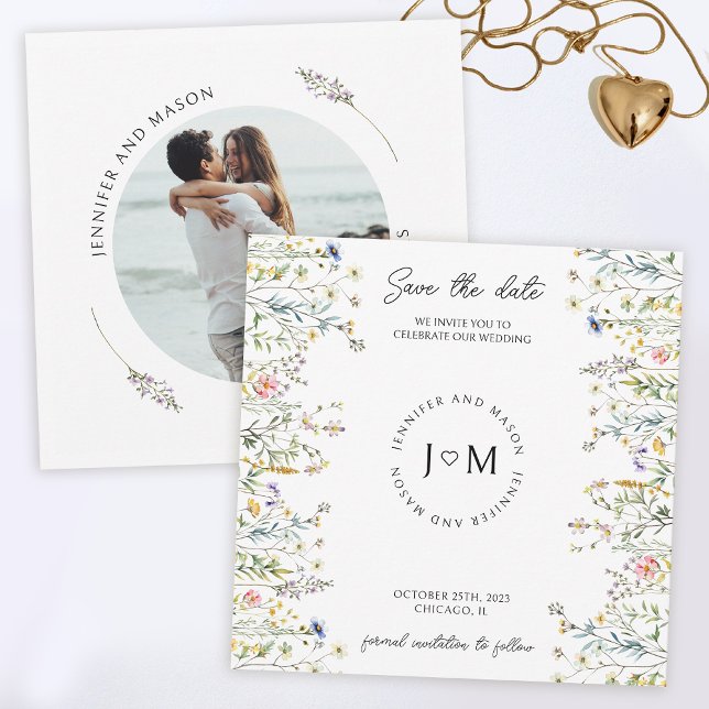 Små blommor i rustik Sparar datumfotot Inbjudningar (Skapare uppladdad)