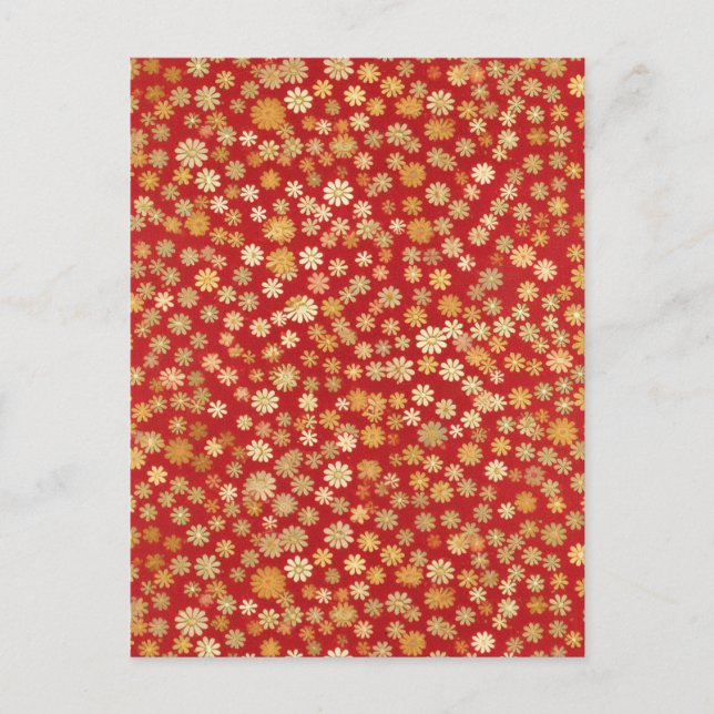 Små blommor på Red Background Chiyogami Vykort (Framsida)