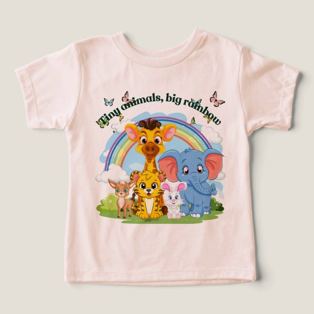 Små djur, stor regnbågsdesign Småbarn T-shirt (Design Framsida)