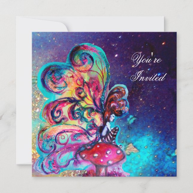 SMÅ ELF AV MUSHROOMER,rosa gult blå gnistra Inbjudningar (Framsida)