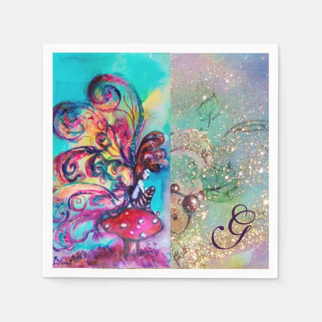 SMÅ ELF AV MUSHROOMS MONOGRAM PAPPERSSERVETT (Framsidan)