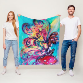 SMÅ ELF AV MUSHROOMS Rosa Blue Fantasy Fleecefilt