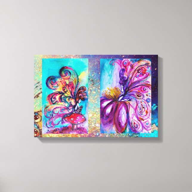 SMÅ ELF- OCH WHIMSICAL CUTE FAIRY IN ROSA AND GULD CANVASTRYCK (Framsida)