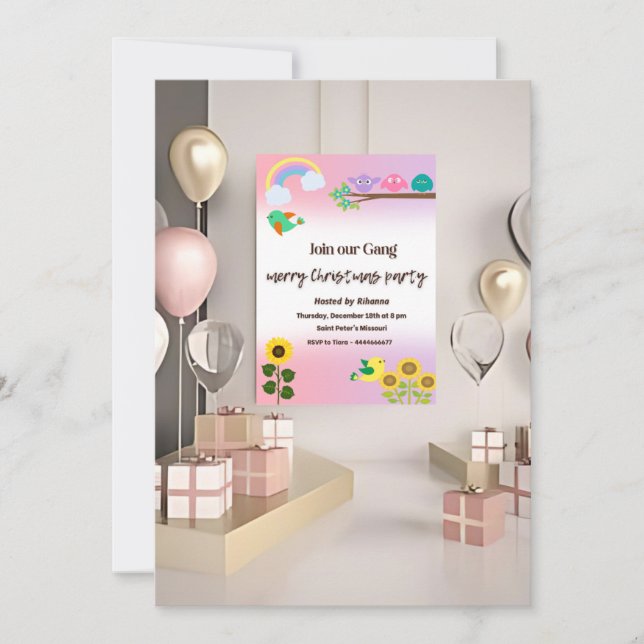 Små fågel- och blomstertema - Julinbjudan Inbjudningar (Framsida)