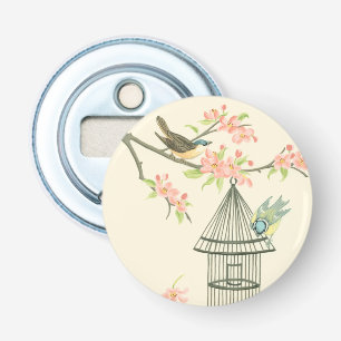 Små fåglar Perched på Gren och på en fågelbur Flasköppnare