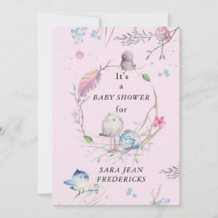 Små fåglar Personlig Rosa Bebis Shower Inbjudningar