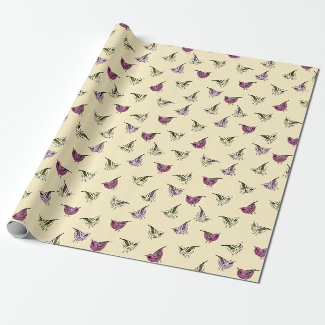 Små Fåglar Presentpapper (Utrullad)