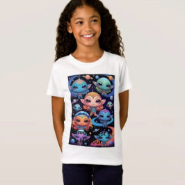 Små färgglada utomjordingar i rymden  t shirt