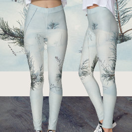 Små fjädrar täckta med färska snö leggings