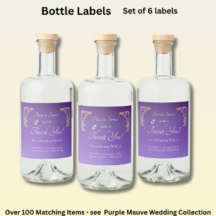Små Flaska-etiketter, Lila Mauve Flowers Vin Spritflaskor Etikett