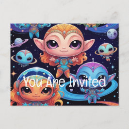 Små flerfärgade Utomjordingar i rymden Inbjudan Vykort