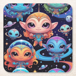 Små flerfärgade Utomjordingar i rymden Underlägg Papper Kvadrat