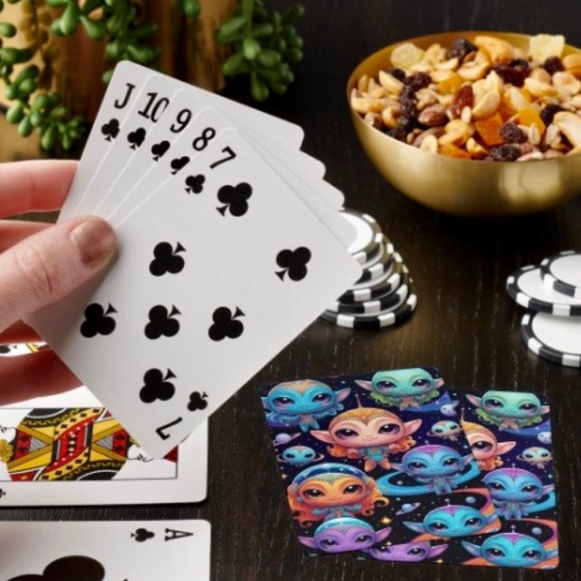 Små flervärda utomjordingar i rymden casinokort (Poker cards easy to shuffle, smooth card stock. Dimensions: 2.5" x 3.5”. )