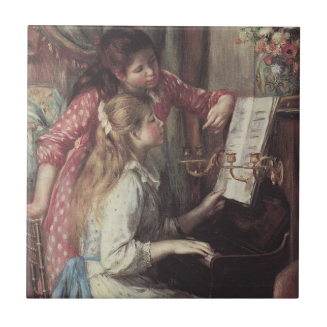 Små flickor vid pianot av Pierre Renoir Kakelplatta (Framsidan)