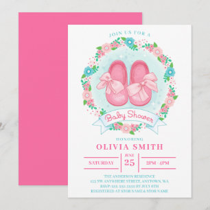 Små flickskor Baby Shower Med slinga och blommor Inbjudningar