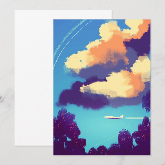 Små Flygplan i Orange Clouds  Inbjudningar (Fram/baksida)