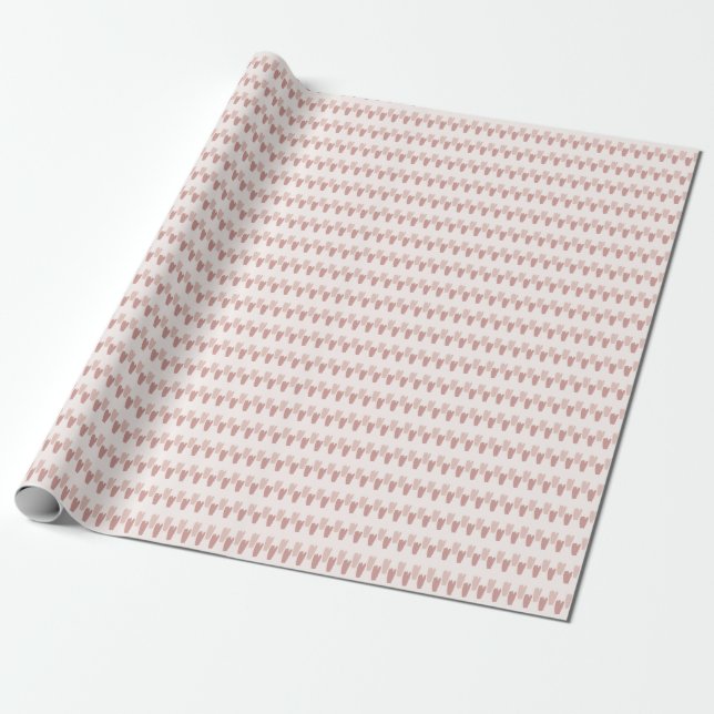 Små Folk Tulpaner Blocktryck Blekt Rosa Presentpapper (Utrullad)