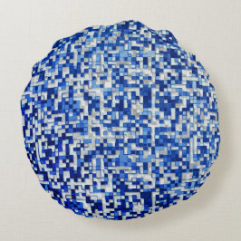 Små fyrkanter överlappade, blått med vitt rund kudde