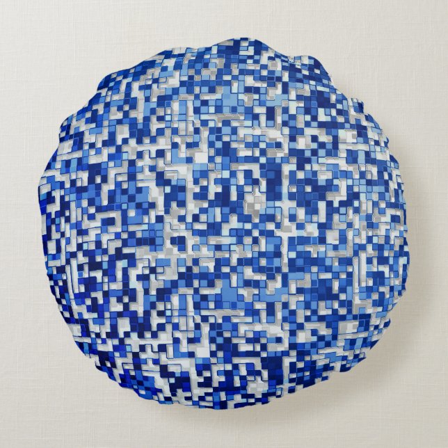 Små fyrkanter överlappade, blått med vitt rund kudde (Baksidan)