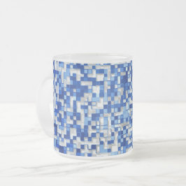 Små fyrkanter överlappar varandra, blå nyanser med frostad glasmugg