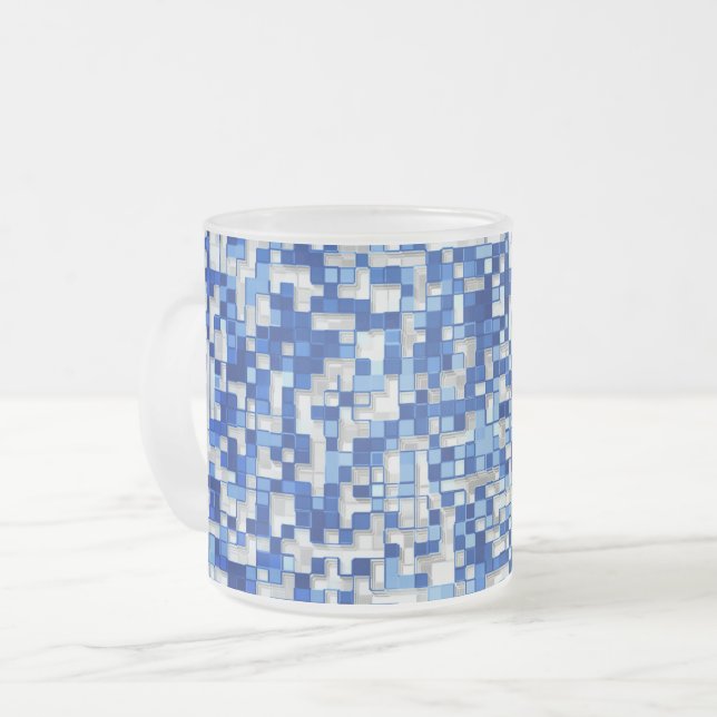 Små fyrkanter överlappar varandra, blå nyanser med frostad glasmugg (Framsida vänster)