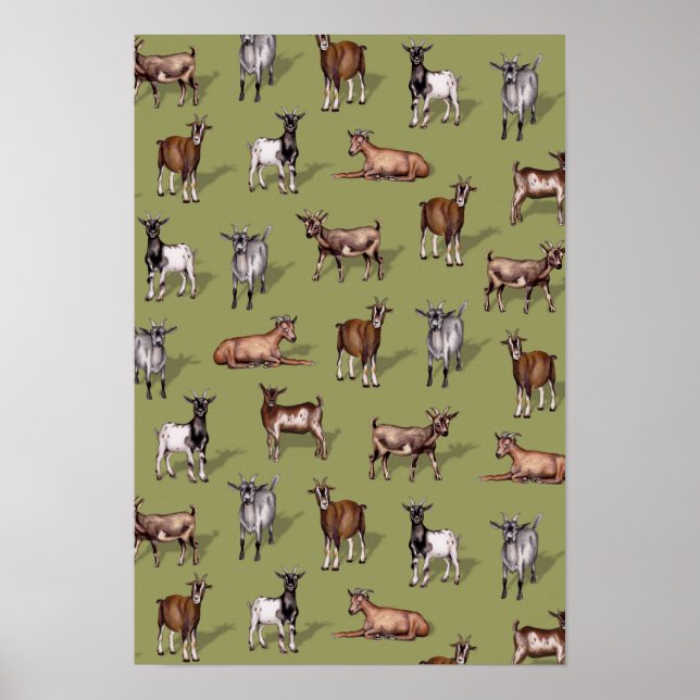 Små getter på Grönten - Goat Herd Mönster Poster (Framsidan)
